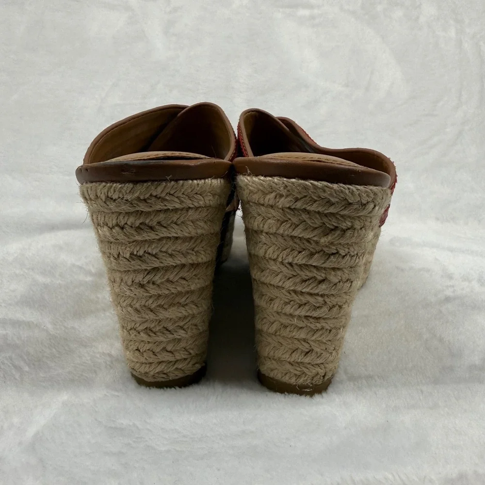 Coach Red Snakeskin Striped Espadrille Wedge Platform Sandals Slides 8.5‎ READ